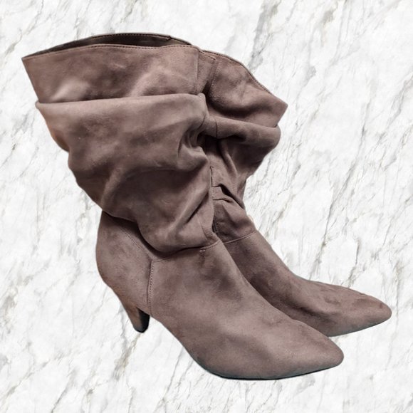 Christian Siriano sz 11 grey slouch ankle boots faux suede pointed toe, VGUC - Picture 6 of 8